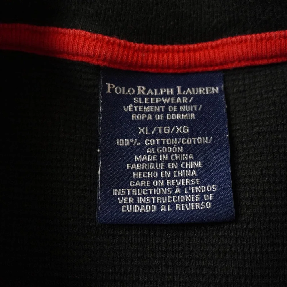 Polo Ralph Lauren Mens XL Black Waffle Knit Long Sleeve Sleepwear Shirt Red Pony